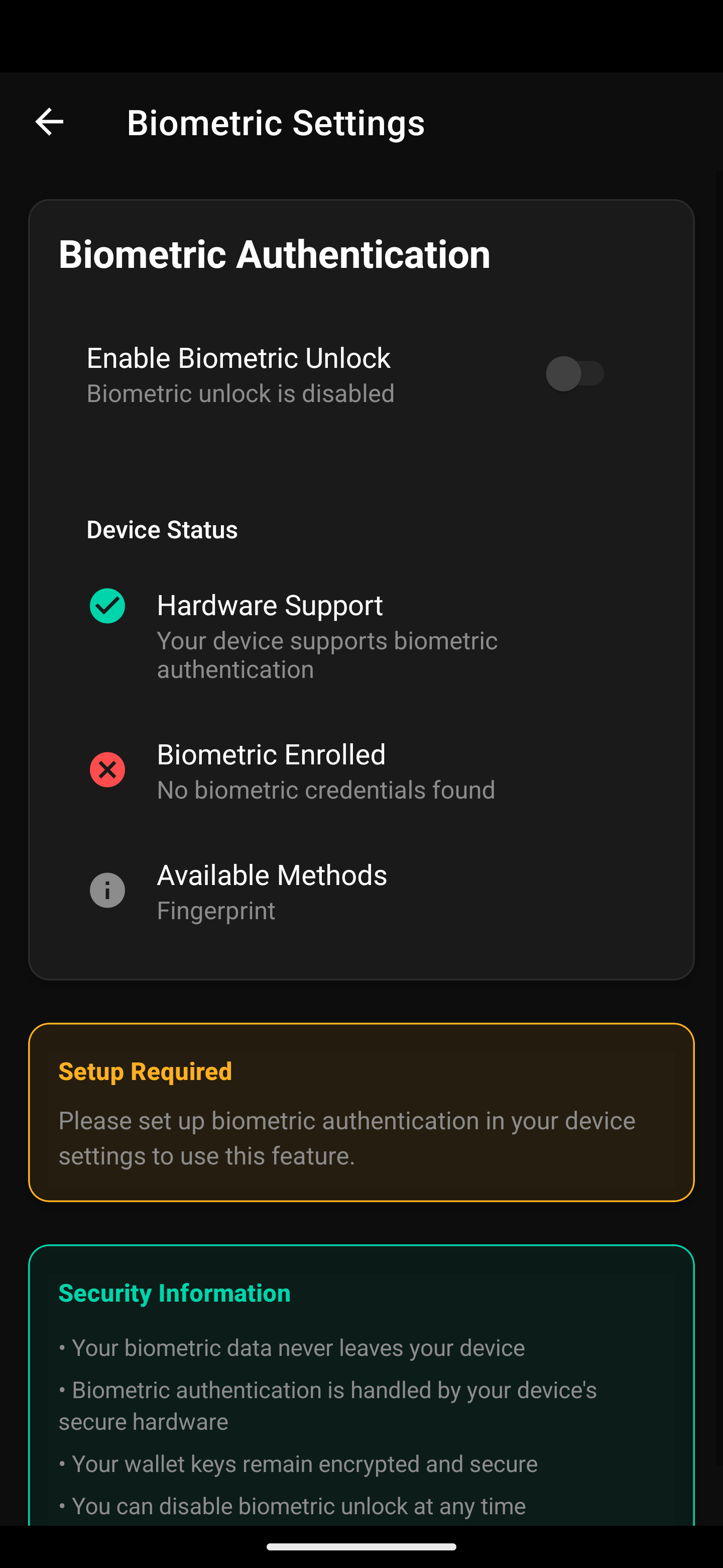 Biometric Settings